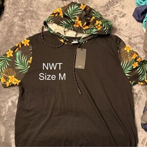 Black Hoodie with Tropical Floral Sleeves